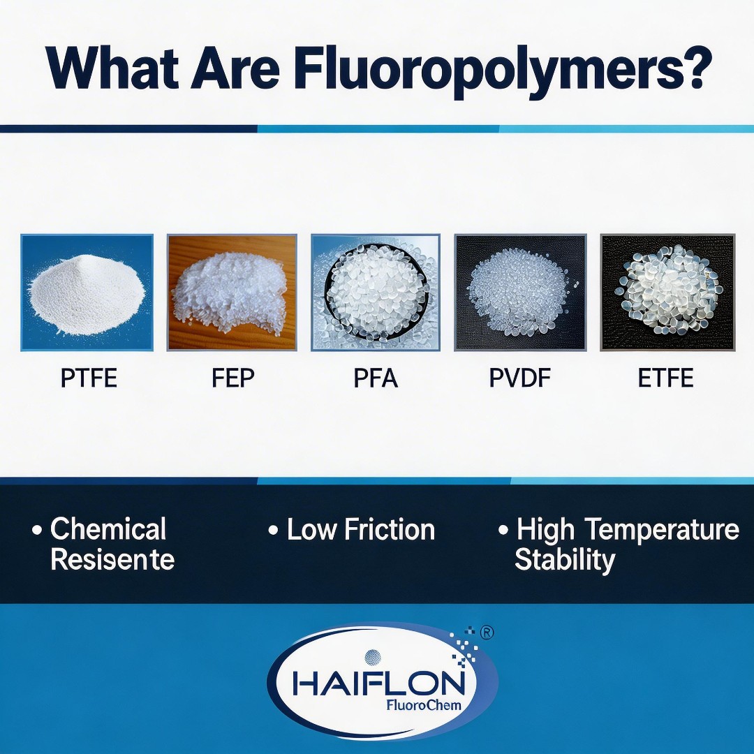 Fluoropolymer material families PTFE, FEP, PFA, PVDF and ETFE used in modern industry